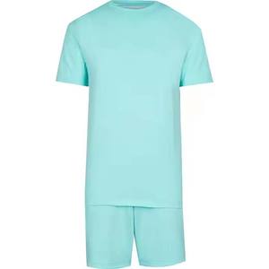 Conjunto informal de punto de manga corta y pantalones cortos de color sólido para hombre, ropa de playa ligera, cintura elástica, relajación de verano de talla grande - Product Image 6