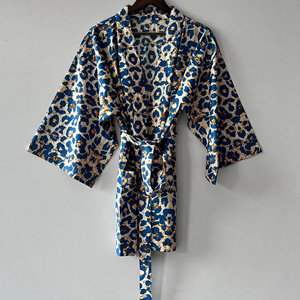 Robe de Spa Boho bleue légère pour femme 100% coton Kimono Cover-Up thermique pour l'été plage hiver Resort Wear ODM Supply - Product Image 1