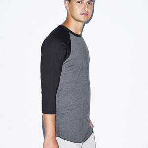 Camiseta de Béisbol de Manga 3/4 para Hombre, Corte Regular, Ligera, Ultrasuave, 100% Algodón, 180 Gramos, Color Gris Carbón Jaspeado - Product Image 2