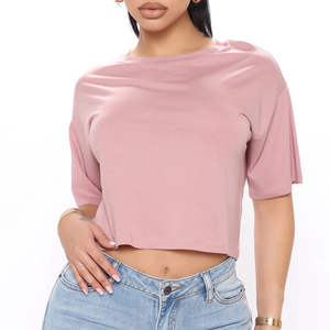 Camiseta Corta Lisa para Mujer, Top Corto en Oferta, Nueva Llegada, Venta al por Mayor, Top Holgado de Primavera, Camisetas Lisas para Mujer - Product Image 4