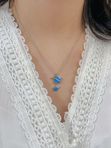 Collar de mujer de ópalo colorido nuevo de plata 925 superventas europeo y americano, cuello de tortuga doble azul elegante y de moda - Product Image 4