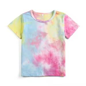 Venta al por mayor de camisetas para niños Tie Dye Stand Collar 100% algodón impresión personalizada antiarrugas para niños - Product Image 1