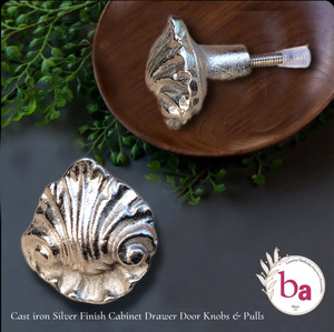 Céramique métal coquille de palourde finition argentée armoire tiroir porte boutons tire poignée design industriel salle de bain hôtel cuisine commode - Product Image 1