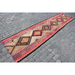 2.7x12 ft Turkish Vintage Rug, <b>Runner</b> Rug, Kilim <b>Red</b> Wool Rug - Product Image 3