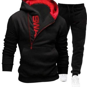 Conjunto Deportivo Casual de Invierno para Hombre, 2 Piezas, 100% Algodón, Sudadera con Capucha y Cremallera Completa y Pantalones Deportivos, Ropa Urbana - Product Image 5