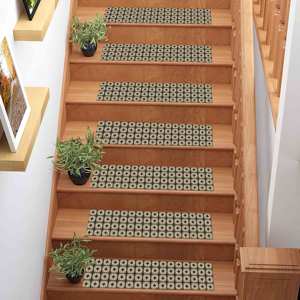 Tapis imprimé moderne vert aztèque, lavable, antidérapant, pour marches d'escalier, gobelin - Product Image 2
