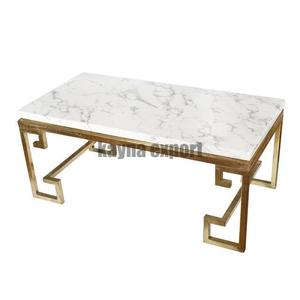 Mesa central de mármol de lujo moderna con marco de metal dorado, muebles de sala de estar elegantes, característica decorativa móvil - Product Image 1