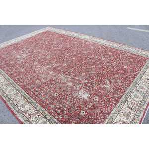 Tapis vintage 9,2x13,4 pieds, tapis turc, tapis à motifs floraux rouges en laine - Product Image 4