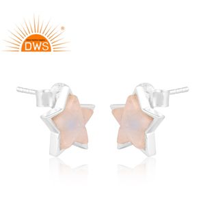 Pendientes de Plata de Ley Fina Hechos a Mano con Piedra Lunar Arcoíris Natural y Diseño de Estrella, Fabricante de Joyería Personalizada - Product Image 2