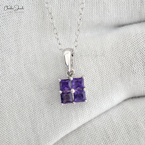 14k White <b>Gold</b> Amethyst Cluster <b>Pendant</b> 3mm Square Cut Gemstone <b>Pendant</b> Handmade Statement <b>Pendant</b> Jewelry at Wholesale Price - Product Image 5