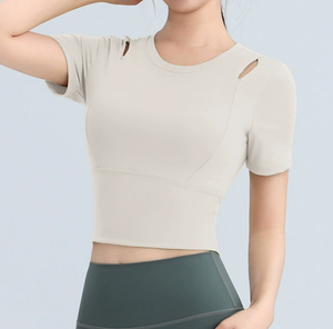 เสื้อออกกำลังกายสำหรับผู้หญิงเสื้อออกกำลังกายแบบไร้รอยต่อแห้งเร็วระบายอากาศได้ดีเสื้อใส่เล่นกีฬาคอแต่งโลโก้ได้ยาวสั้น - Product Image 5