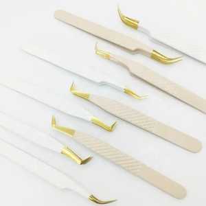 Pinzas para Extensión de Pestañas de Acero Inoxidable de Alta Calidad, Duraderas, Antiestáticas, de Precisión, con Punta de Fibra, Blancas y Doradas, Antideslizantes y Personalizables - Product Image 5