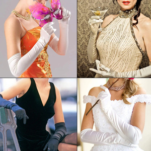 Violet rouge noir blanc gants de fête de mariée pour mariage bal taille unique mode Stretch Satin opéra femmes gants violets - Product Image 5