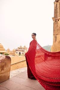 Sari rouge tendance style sexy Bollywood, brodé de sequins, pour soirée et cadeau de Saint-Valentin pour femme, écologique - Product Image 4