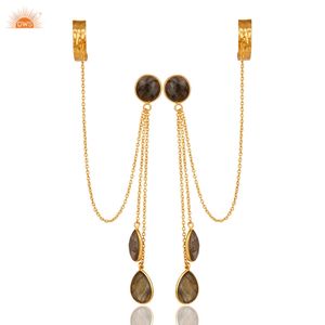 Pendientes de Plata de Ley con Baño de Oro de 18K y Labradorita Natural, Fabricante de Joyería Fina - Product Image 4