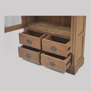 Armario de cocina de madera de teca versátil moderno armario de exhibición natural clásico con cajones de puertas de vidrio para el comedor del hogar - Product Image 5