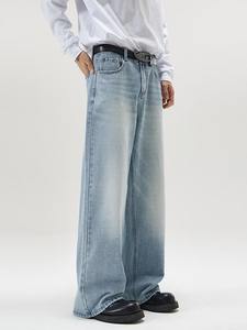 Custom Logo <b>Men</b> Fashion Denim <b>Jeans</b> Wash Style Straight <b>Wide</b> <b>Leg</b> Plus Size <b>Men</b> Baggy Custom <b>Jeans</b> Pants for <b>Men</b> - Product Image 4