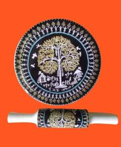 Printed Brown Florals CHAKLA BELAN <b>Set</b> Wooden Belan Eco-Friendly <b>Microwave</b> Safe Indian Collectible Combo Pack Marco Enterprises - Product Image 2