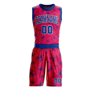 Custom Sublimated Basketball Jersey Shorts Set Red Blue Dot Pattern Sleeveless Moisture Wicking Unisex Adult <b>Athletic</b> Wear - Product Image 2