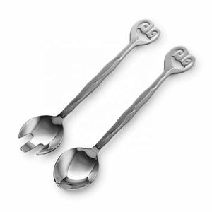 Ensemble de cuillères et fourchettes pour serveur de salade, or Rose, argent, noir, poli, décoration de Table de mariage, cuillère, serveur de salade, poignée martelée - Product Image 5