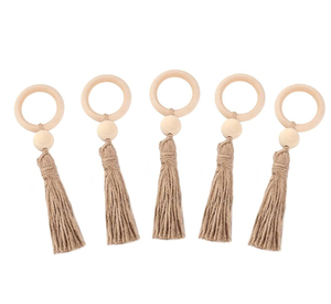 แหวนผ้าเช็ดปากลูกปัดไม้ธรรมชาติแบบมีพู่สำหรับตกแต่งบ้านไร่ - Product Image 2