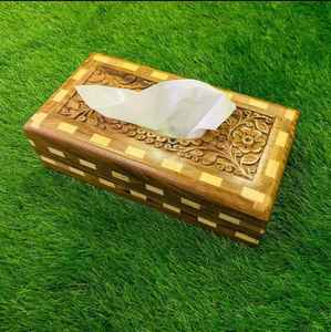 Boîte à mouchoirs en bois finition antique étui à mouchoirs décoratif pour villas de luxe hôtels et maisons classiques - Product Image 2