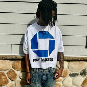 Camiseta de Alta Calidad 100% Algodón Grueso para Hombre, Estilo Urbano Personalizado, Cuello Grueso, Corte Holgado, Diseño Gráfico Tejido DTG - Product Image 3