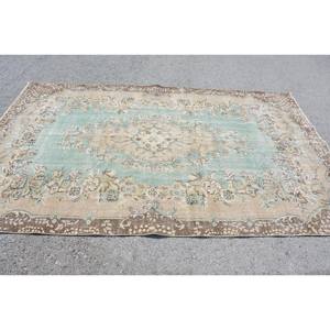 5ft วินเทจ7in x 9ft พรมตุรกี1in สีเขียวและน้ำตาลพรมสานแบนขนแกะพร้อมยางรองสำหรับตกแต่งห้องนั่งเล่น - Product Image 3