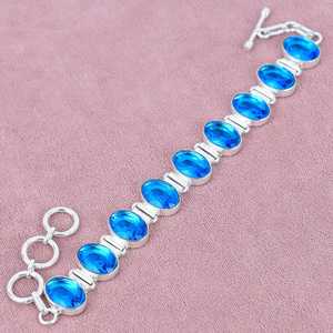 Pulsera de Plata de Ley 925 Hecha a Mano, Estilo Bohemio, Cristiano, Moderno, para Bodas, Fiestas, Regalo de Novia, para Mujer, con Topacio Azul - Product Image 3