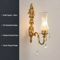 Applique murale en cuivre et cristal, abat-jour en verre gravé classique, E14, lampe décorative de luxe pour salon, chambre, couloir, hôtel