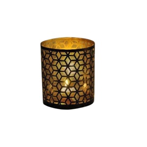 Set Of 2 Black And Gold Metal Votive <b>Candle</b> Holders Decorative Iron <b>Tea</b> Light Lanterns Handmade For Wedding And Christmas Events - Product Image 3