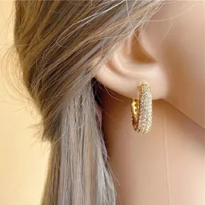 925 Sterling <b>Silver</b> Gold Plated Vintage Style 2 Ct Round Brilliant Cut Moissanite Claw Setting <b>Hoop</b> Earrings for Women - Product Image 4