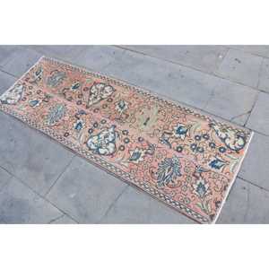 1.9x5.5 ft Turkish Vintage <b>Rug</b>, <b>Runner</b> <b>Rug</b>, Pink Blue Patchwork Wool <b>Rug</b> - Product Image 2
