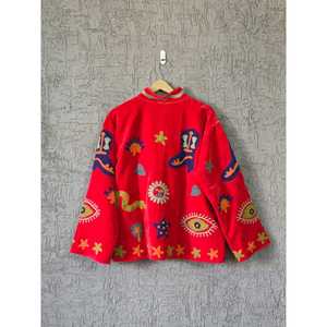 Lady's Red Snake Print <b>Sheep</b> <b>Skin</b> <b>Jacket</b> Customizable Logo Soft and Thin Polyester Filled for Autumn and Spring - Product Image 3