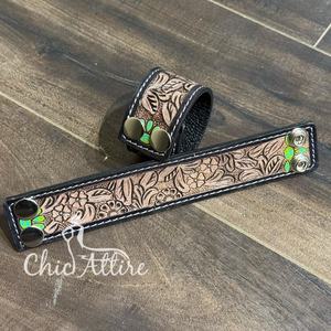 Wholesale <b>Women</b> Fashionable Jewelry Custom Design Hand Tooled Leather Cuff <b>Bracelets</b> Open Cuff Genuine Cowhide Leather Wristband - Product Image 1