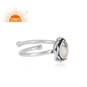 Hot Selling Oxidized Sterling Silver Natural Howlite Gemstone <b>Adjustable</b> <b>Ring</b> Custom Jewelry Manufacturer - Product Image 4