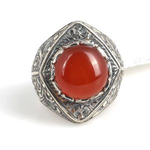 Men's Rhodium-Plated 925 Sterling Silver Oval-Cut Geometric Engraved Oval Cut Agate <b>Ring</b> for Everyday Wear - Product Image 4