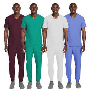 Uniformes de hospital elásticos de poliéster cómodos y elegantes uniformes médicos grises para hombre con conjunto de camisa y pantalón de encaje - Product Image 6