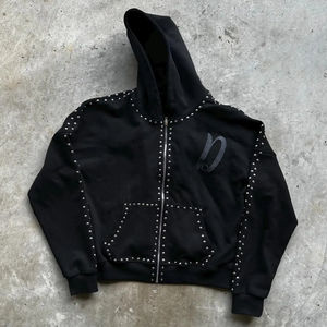 Sweats à capuche pour hommes Streetwear personnalisé épaule tombante Boxy Fit éponge française 100% coton Rivet clouté strass sweats à capuche lourds hommes - Product Image 1