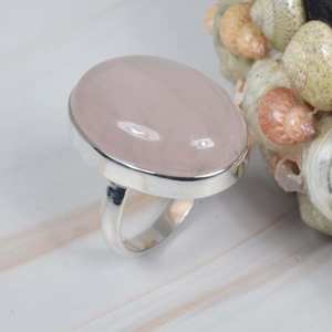 Natural Rose Quartz Ring 925 Sterling Silver Oval Gemstone Statement Handmade January Birthstone Jewelry - Product Image 1