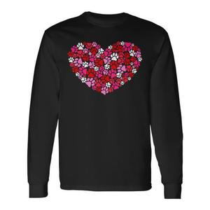 Maglietta a Maniche Lunghe per Amanti dei Cani per San Valentino, Design con Cuore e Zampe di Cane per Proprietari di Cani, T-Shirt Promozionale - Product Image 1
