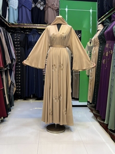 Best Selling Kaftan Abaya Handmade Turkish Floor Length Long Sleeve V Neck Polyester Regular Fit Casual Evening Party Flared - Product Image 3