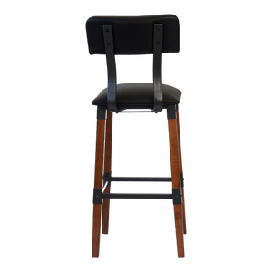 เก้าอี้ร้านอาหารสไตล์อินดัสเทรียลพนักพิงสูง ทำจากไม้และโลหะ หุ้มเบาะหนัง PU สีดำ โครงไม้บีช สำหรับเฟอร์นิเจอร์บาร์ - Product Image 2
