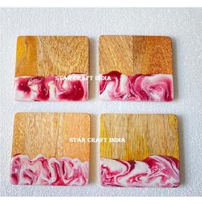 Vente chaude Bois Résine Époxy Coaster Haute Qualité Naturel Tasse Boisson Rond Carré En Bois Coaster - Product Image 5