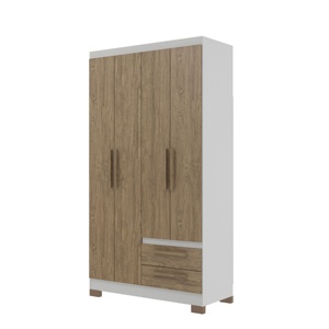 Armoire de style moderne NOUVEAU AMETISTA 4 portes 2 tiroirs Meuble de chambre en aggloméré Revêtement verni céramique Blanc/Bois - Product Image 2