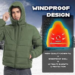 Men's <b>Lightweight</b> <b>Packable</b> Long Stand Collar Front Logo Hooded Fleece <b>Jacket</b> Winter <b>Waterproof</b> Windproof Breathable Coat - Product Image 4