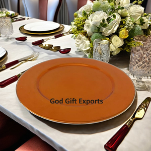 Venta caliente en forma redonda de oro rosa de aluminio metal restaurante cargador placa boda decoración mesa servicio Metal cargador placa - Product Image 5