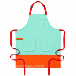 Delantal de Lona Tejida Resistente al Agua, Ecológico y Moderno, Color Verde Menta y Naranja, con Múltiples Bolsillos para Artículos de Limpieza - Product Image 1