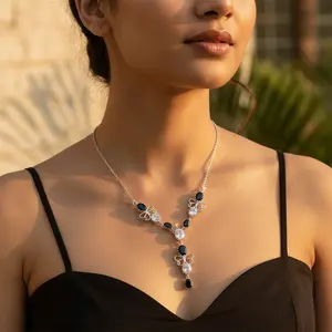 Collar de Plata 925 con Piedras Preciosas Negras, Estilo Religioso para Mujer, con Cuarzo, Coral, Concha, Ágata, Turquesa, Zafiro y Perla - Product Image 2