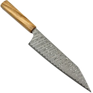 Venta al por mayor pedidos a granel personalizados OEM ODM servicio profesional hecho a mano de acero damasco cuchillo de cocina con mango de madera de olivo - Product Image 5